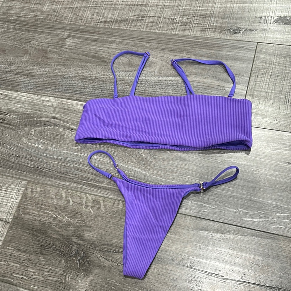 Purple Ribbed Bikini Set